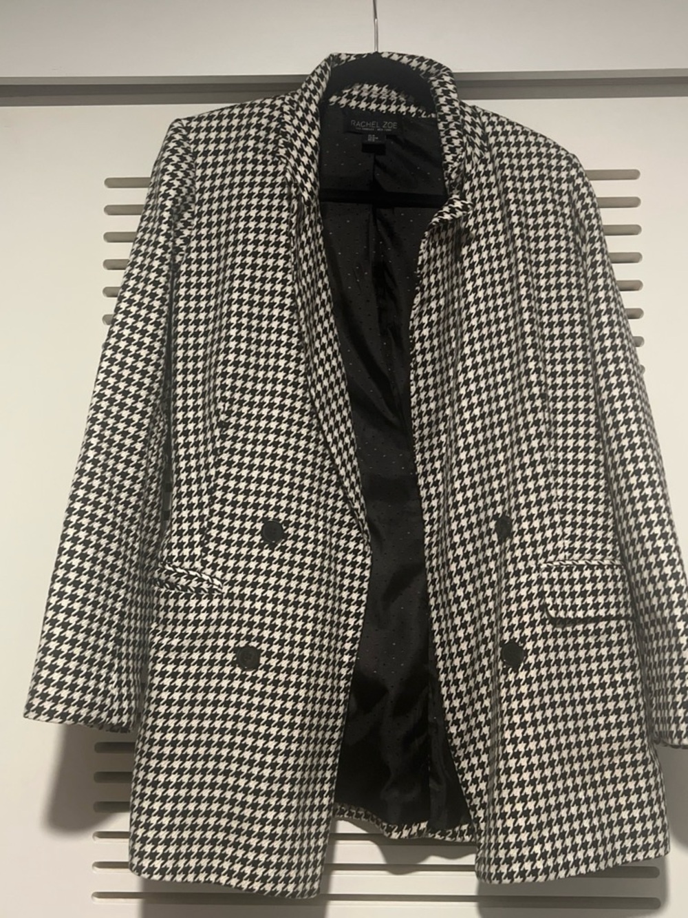 Rachel Zoe Black & White Houndstooth Double-Breasted Blazer Jacket